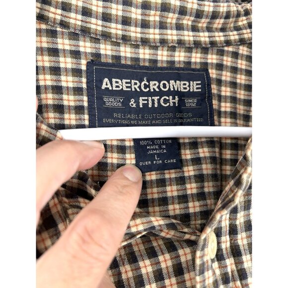 ABERCROMBIE & FITCH Mens Plaid Striped Cotton Long Sleeve Dress Shirt size L - Picture 2 of 16